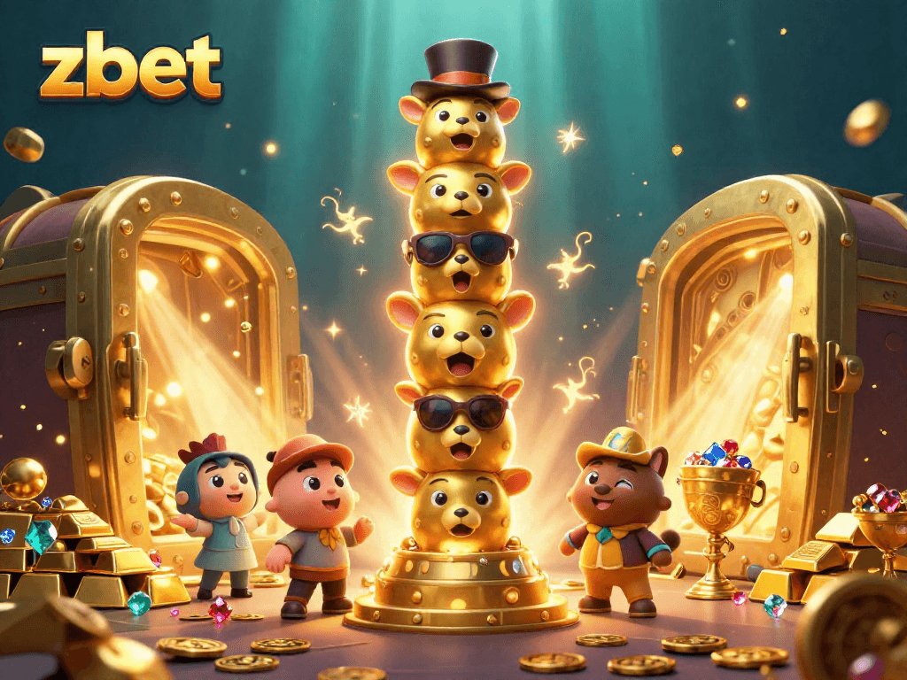 Experience the excitement at ZBET with animated casino elements and golden treasures.