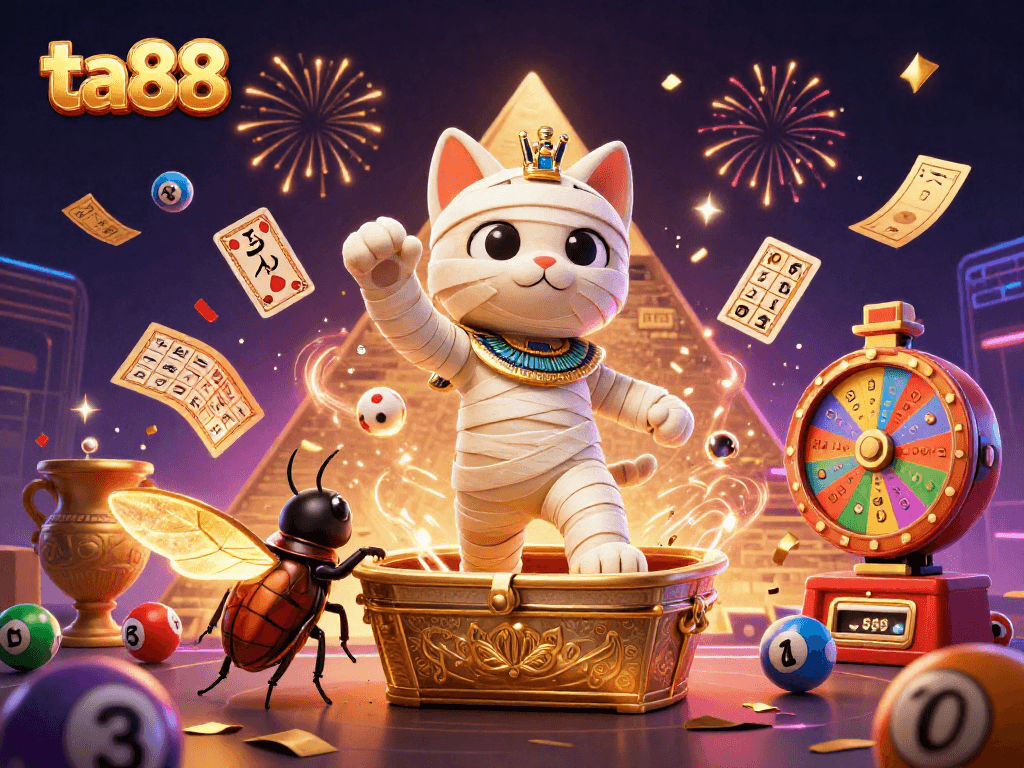 Experience thrilling gambling adventures with ta88 in a vibrant 3D Egyptian casino scene.