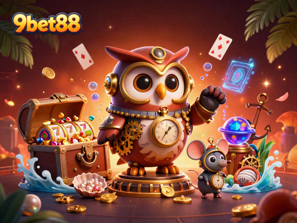 Engage with 9bet88 through unique 3D characters featuring steampunk elements and casino games.
