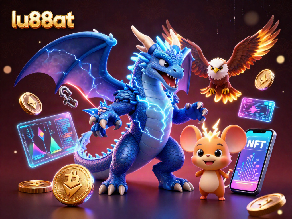 Experience the excitement of lu88at with vibrant 3D casino characters and crypto elements in a dynamic scene.