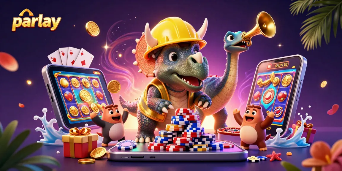 Engage in thrilling parlay betting with a vibrant 3D casino scene of dinosaurs celebrating wins.