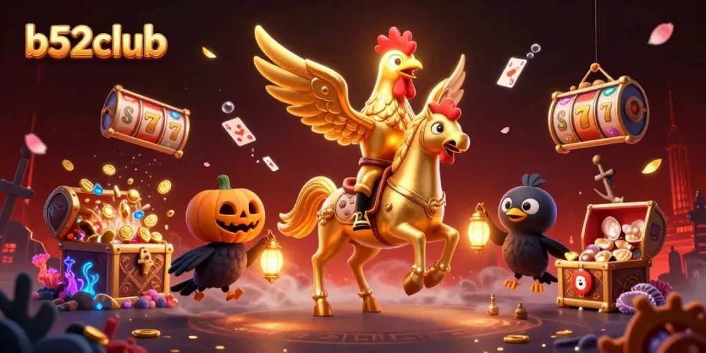 Experience thrilling moments with b52club in a vibrant 3D illustration of a midnight casino adventure.