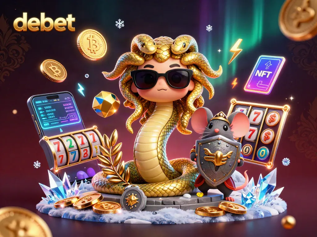 Engage with debet gaming action surrounded by friendly Medusa, coins, and slot reels for an immersive experience.