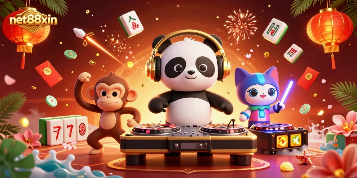 Experience the excitement of net88xin with vibrant games and animated characters in a lively casino scene.