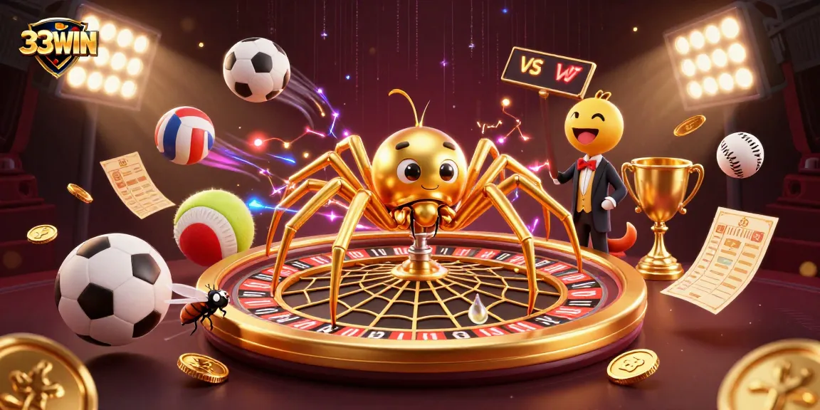 Experience thrilling bets at 33WIN with a dynamic roulette scene and vibrant game elements.