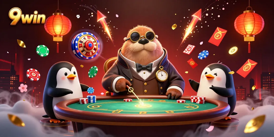 Experience the lively poker scene with 9win’s vibrant characters and elements, engaging players in a dynamic underwater setting.