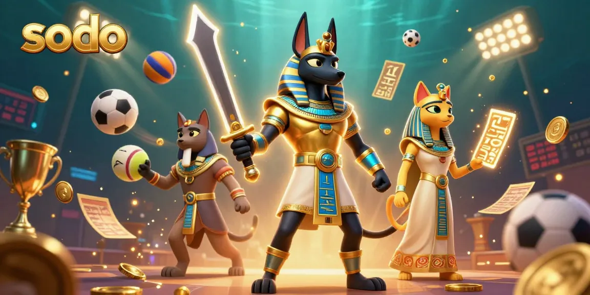 Sodo players enjoying dynamic sports betting with ancient Egyptian warriors in a vibrant casino.
