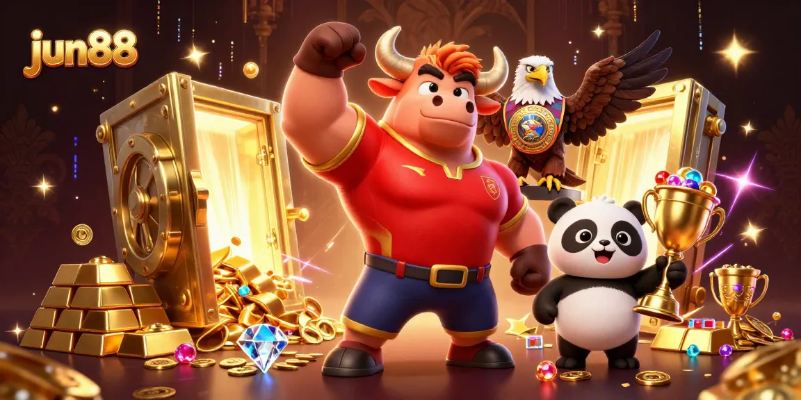 Experience fun and winning strategies at jun88 with a vibrant casino-themed illustration featuring lucky characters.