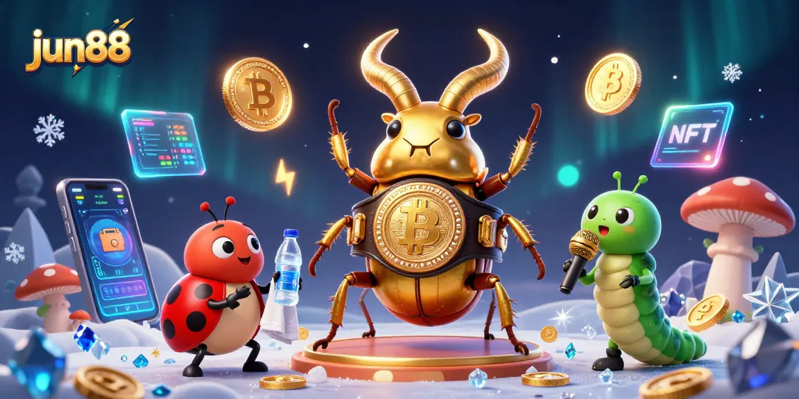Experience thrilling gaming excitement at jun88, featuring vibrant casino characters and crypto elements.
