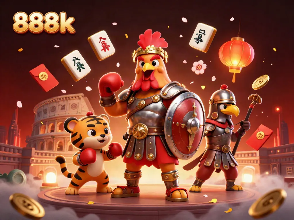 Experience the thrilling essence of 888k with vibrant casino elements and animated characters in a dynamic arena.