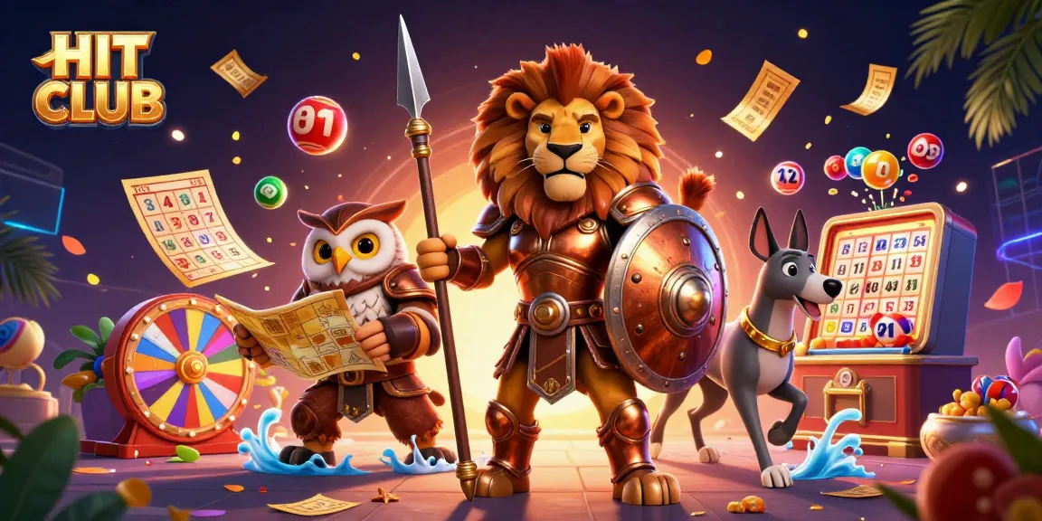 Experience HIT CLUB with thrilling lottery games and vibrant prize visuals in a dynamic casino scene.