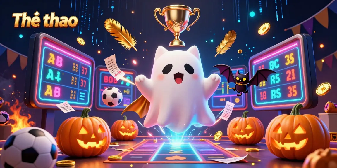 Engage with Thể thao in this vibrant betting arena featuring a friendly ghost cat and sports elements.
