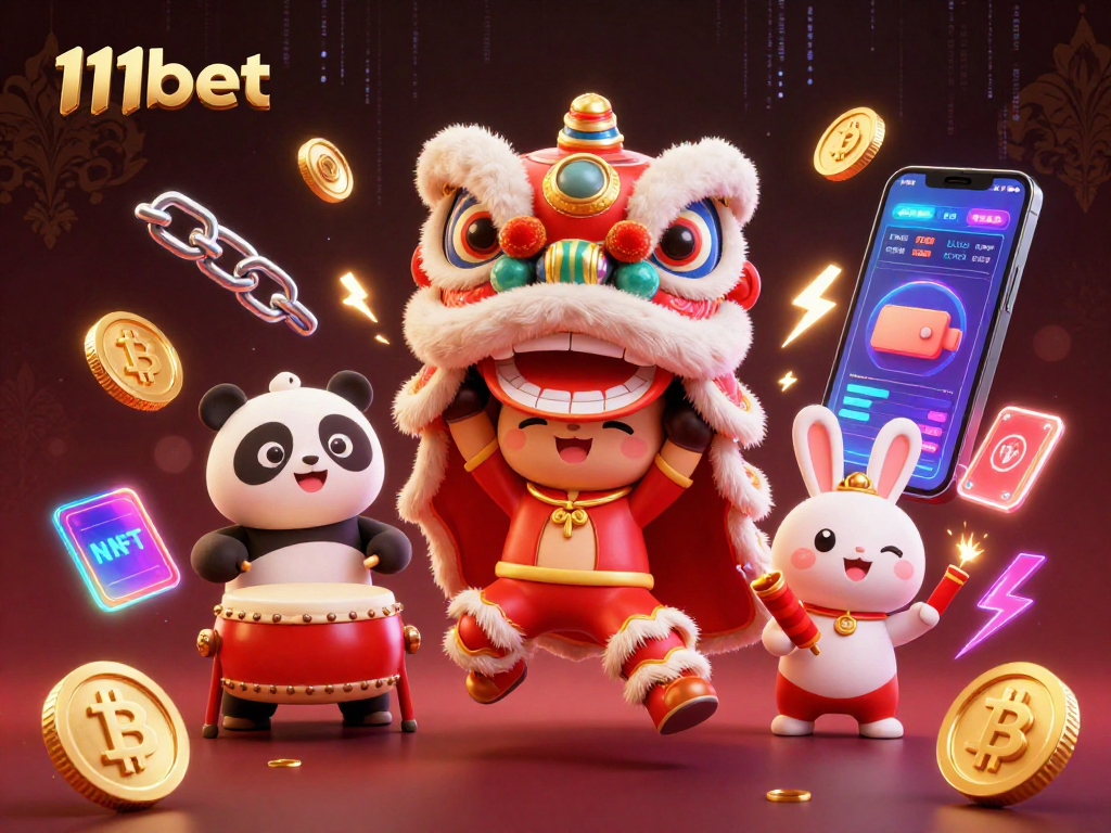 Engage in thrilling games at 11bet with exciting visuals of lion dance, crypto coins, and vibrant energy!