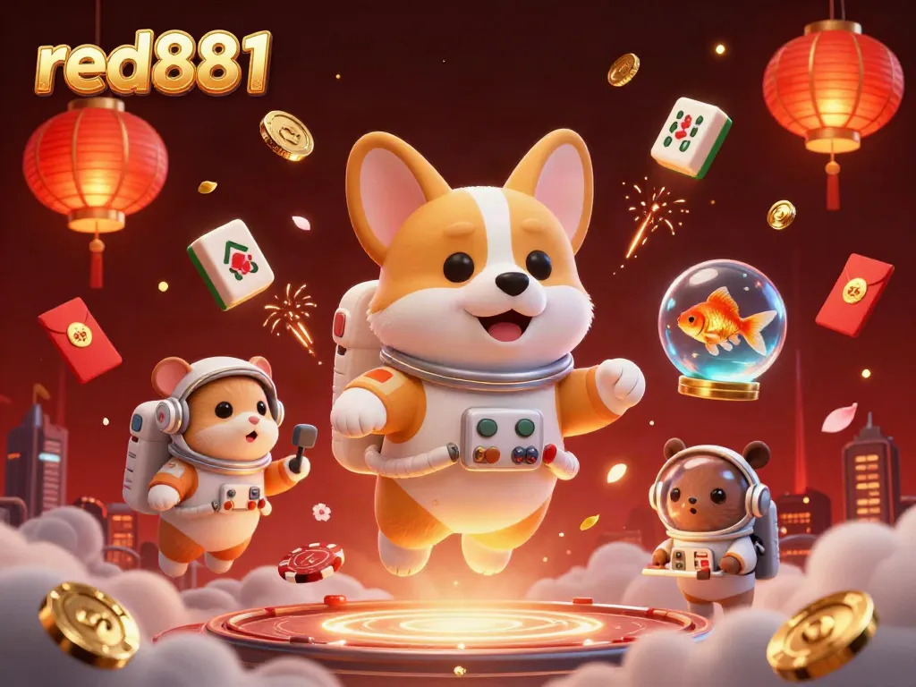 Experience thrilling gaming with red881's cartoon casino scene showing floating characters and vibrant elements.