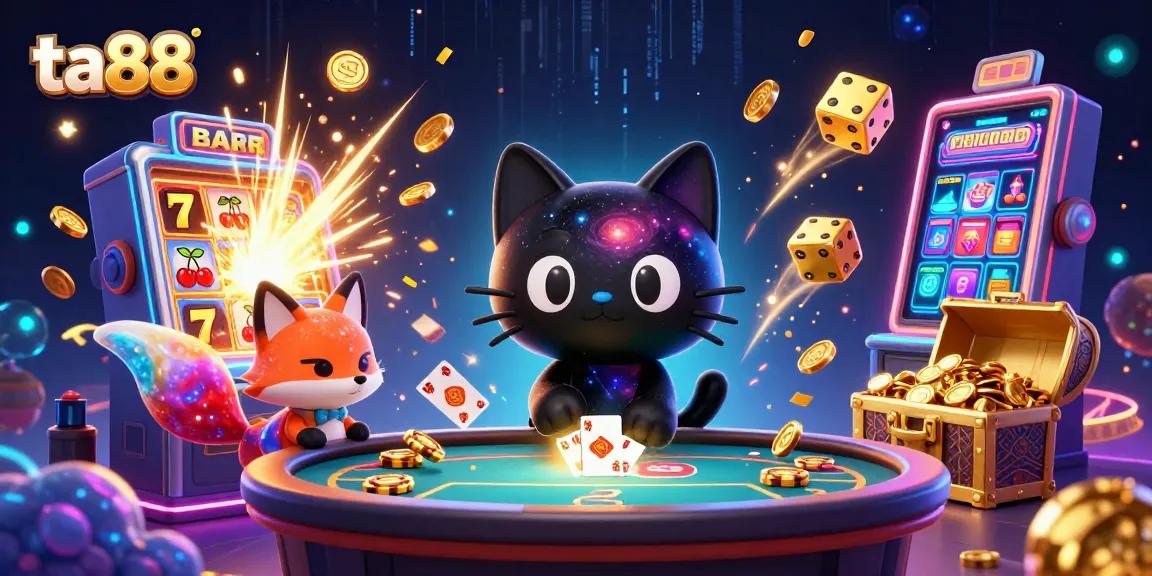 Spin the reels at ta88: vibrant cosmic casino scene with winning elements and colorful characters.