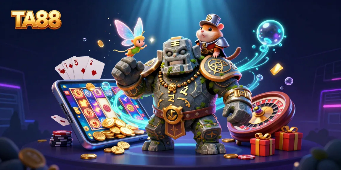 Engage with TA88 online casino magic featuring slot games and a vibrant character scene.