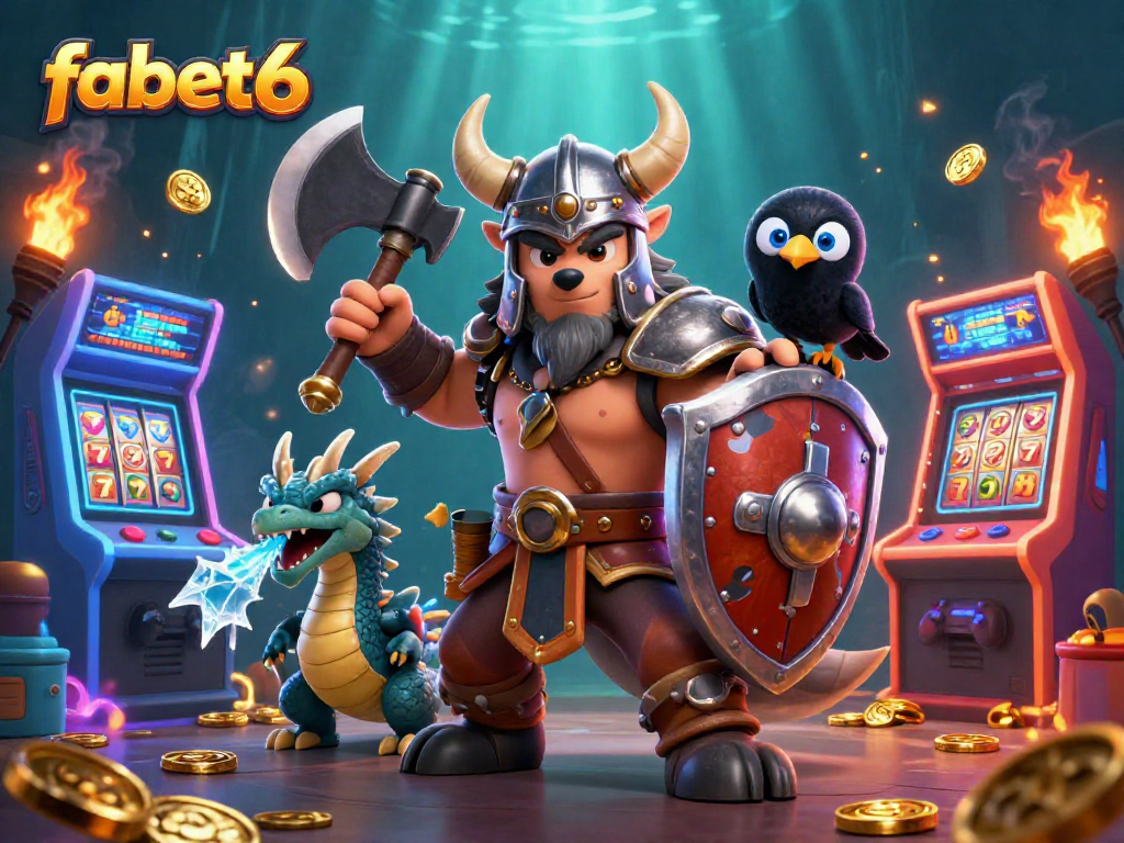 Experience the thrill of fabet6 with an epic Viking warrior and dynamic casino elements.