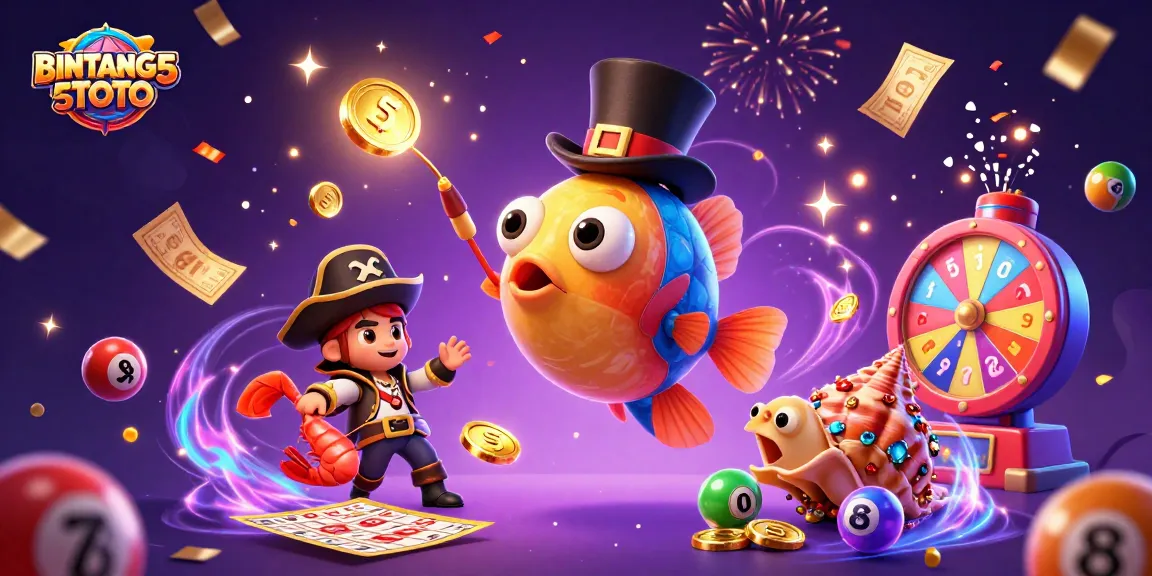 Join the excitement of BINTANG5TOTO as glowing fish lure coins amidst a wealth of vibrant gambling elements.