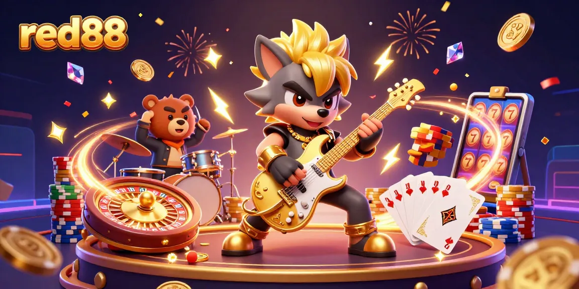 Engage in thrilling slots action on red88 featuring gold coins and vibrant casino elements.