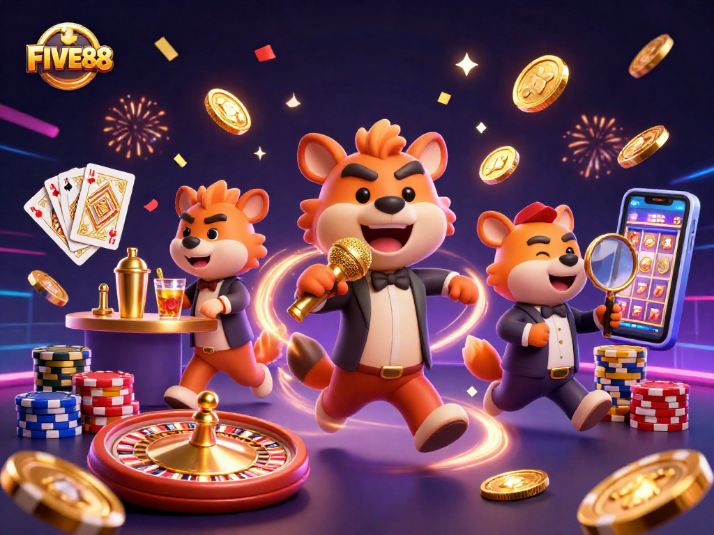 Experience the excitement of FIVE88's vibrant casino atmosphere with lively hyenas!
