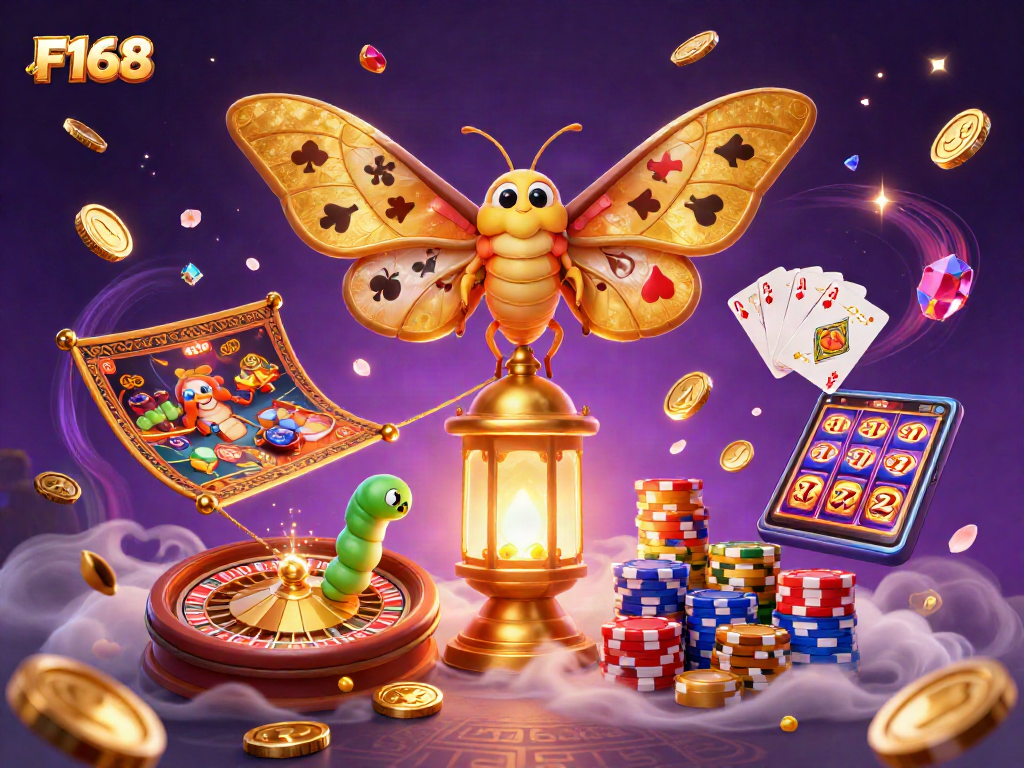 Experience F168's dazzling casino adventure with a vibrant scene of luck and winnings.
