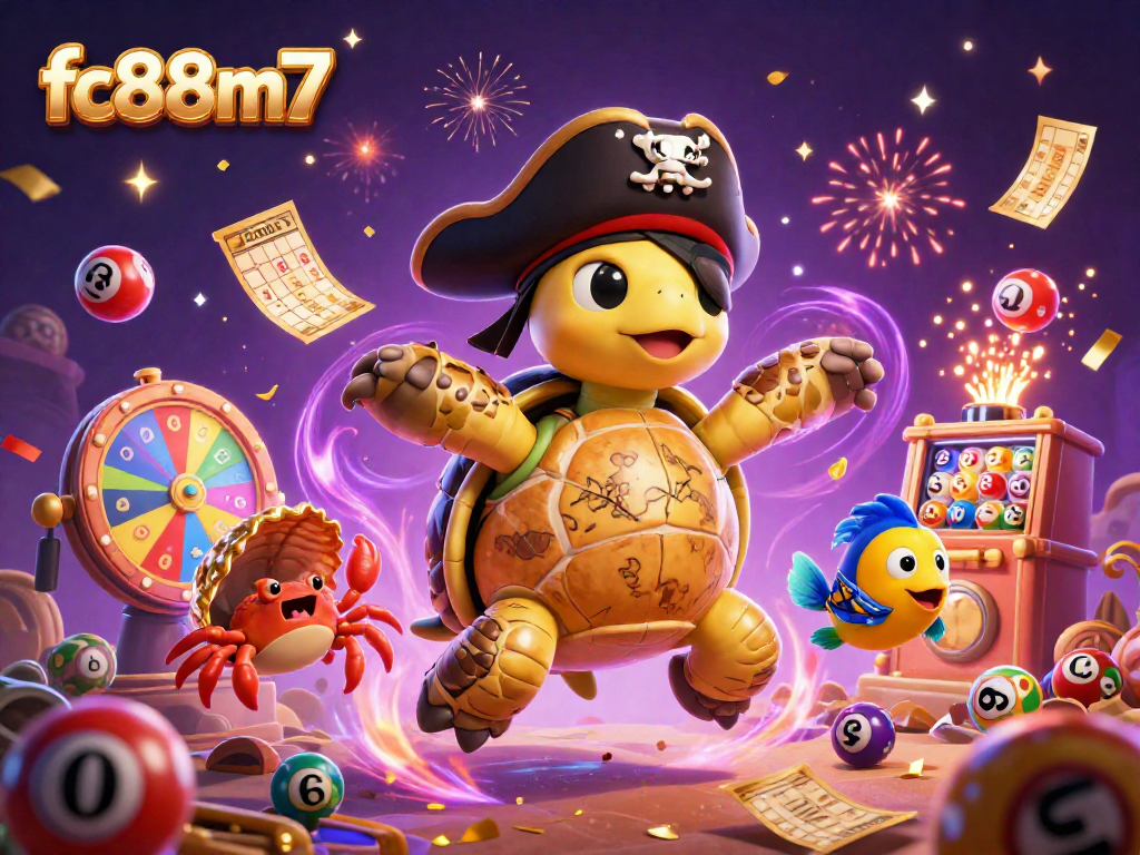 Join the excitement with fc88m7 as colorful lottery elements dance around a vibrant underwater scene.