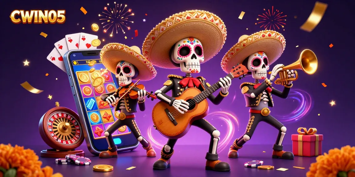 Engage with CWIN05's exciting slot game world featuring lively mariachi skeletons.