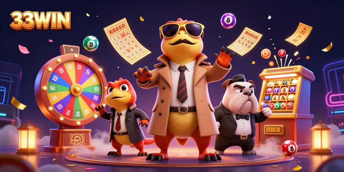 Experience the fun at 33WIN with dynamic lottery elements and captivating characters in a 3D casino scene.