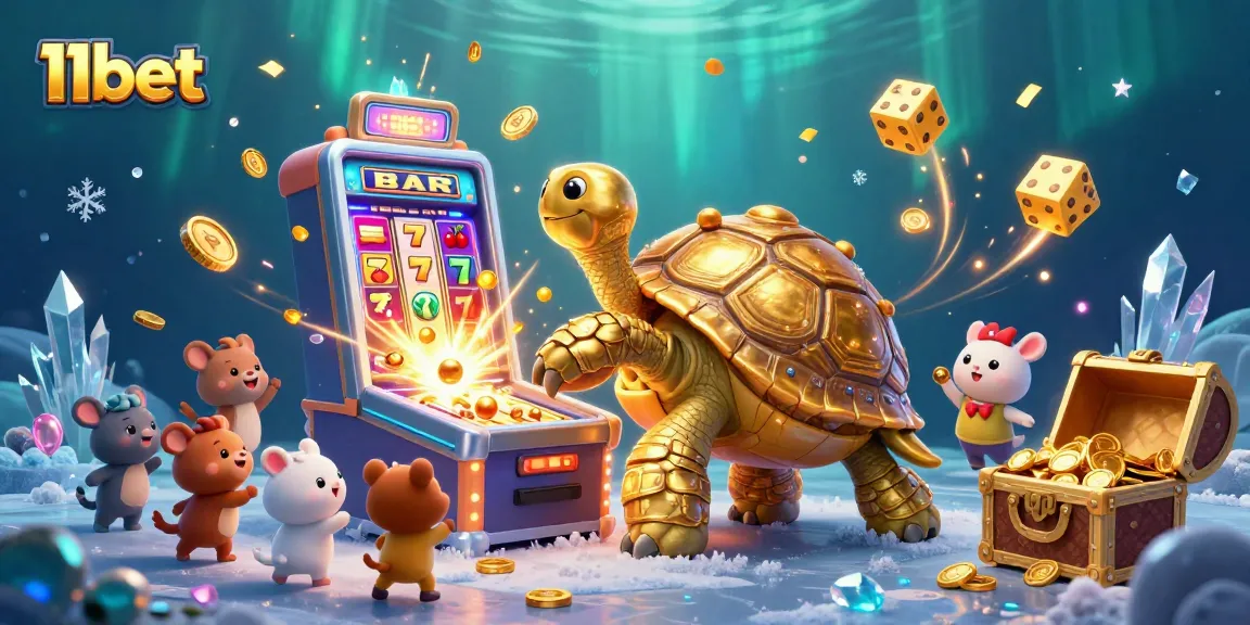 Play exciting casino games with 11bet's colossal golden tortoise and jackpot elements.