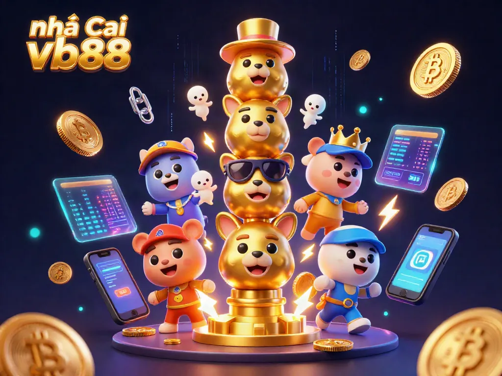 Engage with nhà cái vb88 through vibrant 3D illustration of a totem pole and crypto elements, promoting casino excitement.