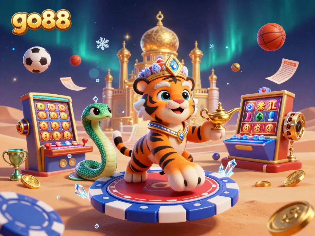 Experience go88 gaming with vibrant characters and dynamic casino elements in a thrilling illustration.
