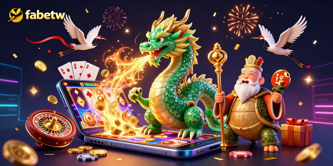Engaging fabetw scene featuring a dragon and lucky symbols surrounded by casino elements.