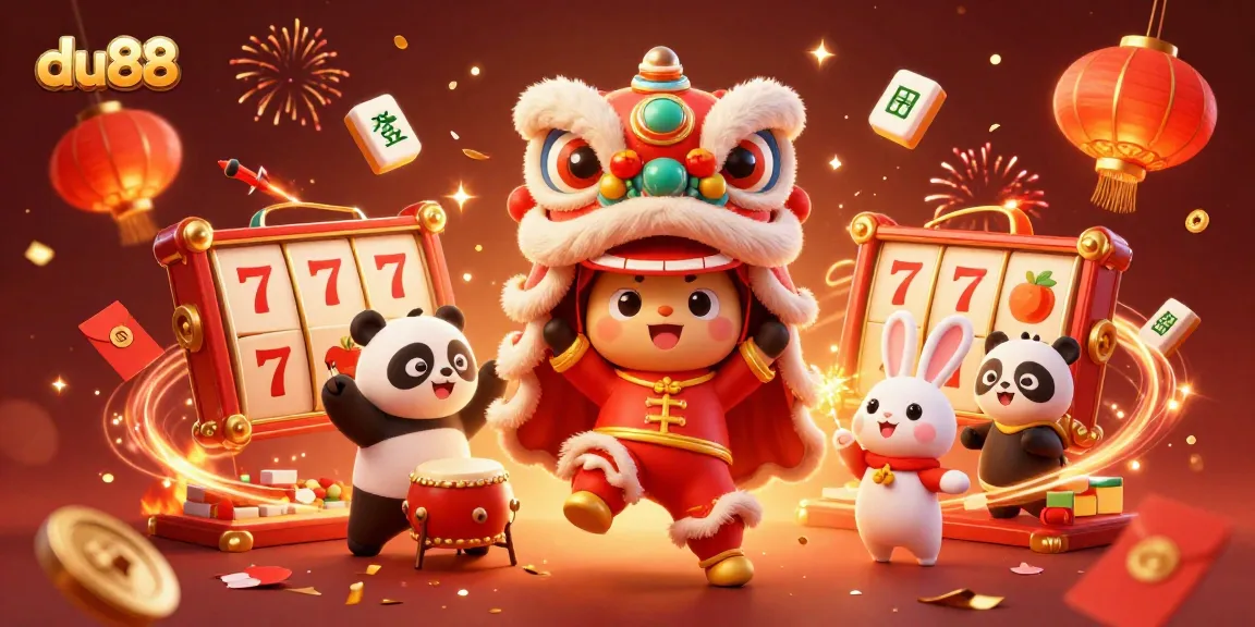 Experience fortune with du88's vibrant casino atmosphere during a festive celebration with exciting games and characters.