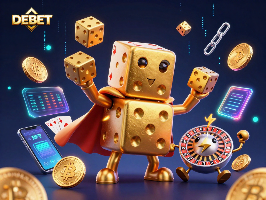 Engage with DEBET's thrilling gaming experience featuring colorful characters and dynamic casino elements.
