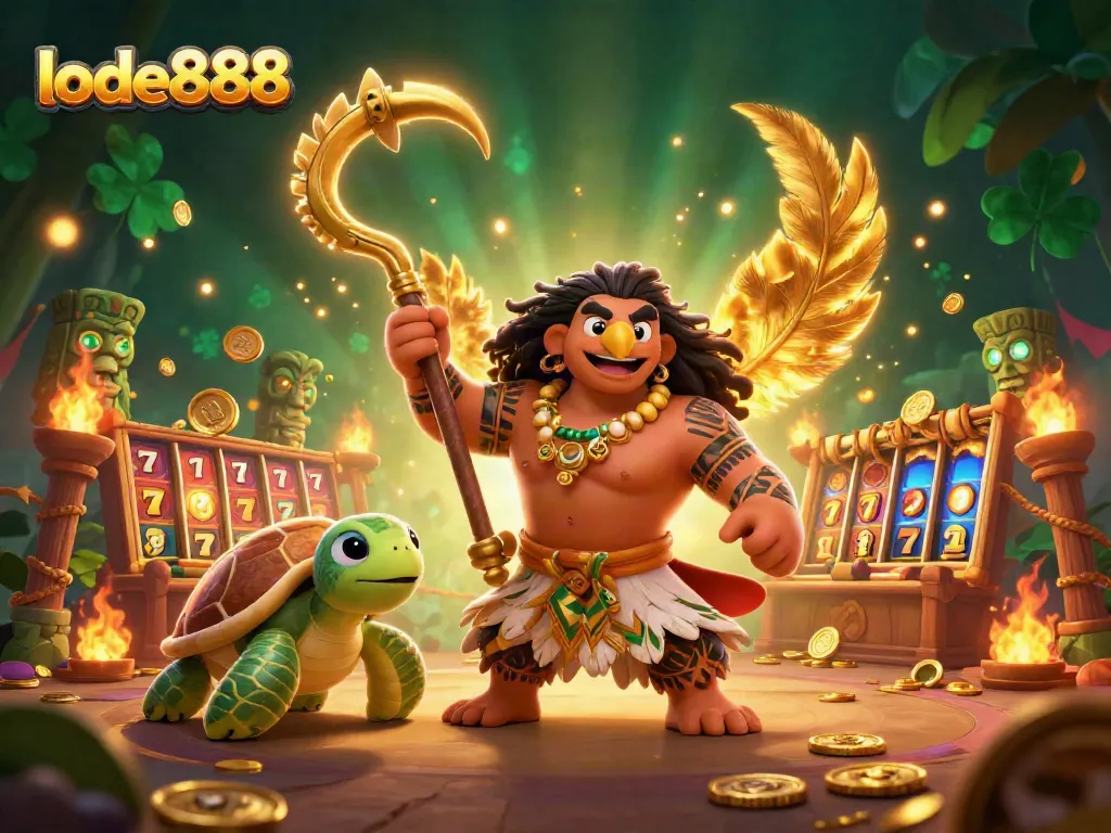 Engage in thrilling gameplay with lode888, featuring a vibrant 3D slot scene filled with dynamic symbols and characters.