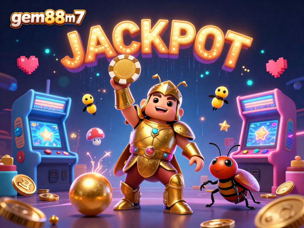 Experience exciting gaming action at gem88m7 with our vibrant casino illustration showcasing a lucky beetle character.