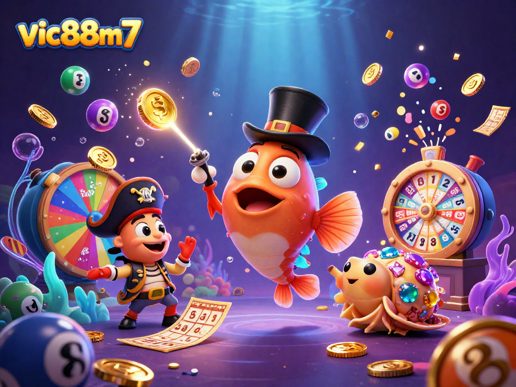 Engage in thrilling lottery gaming with vic88m7's vibrant characters and dynamic elements in action.