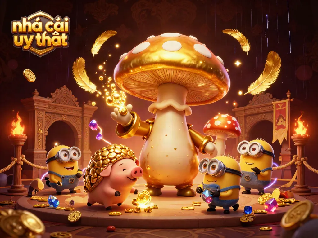Experience the excitement of nhà cái uy tín in this vibrant 3D scene filled with magical characters and casino elements.