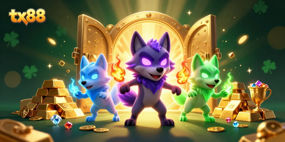 Experience winning moments at tx88 with vibrant 3D casino art featuring treasure and ghostly wolf companions.