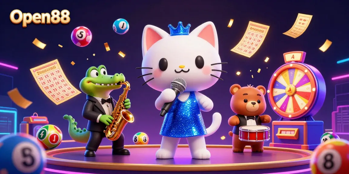 Engage with Open88 through a vibrant casino experience showcasing animated characters and rich game elements.
