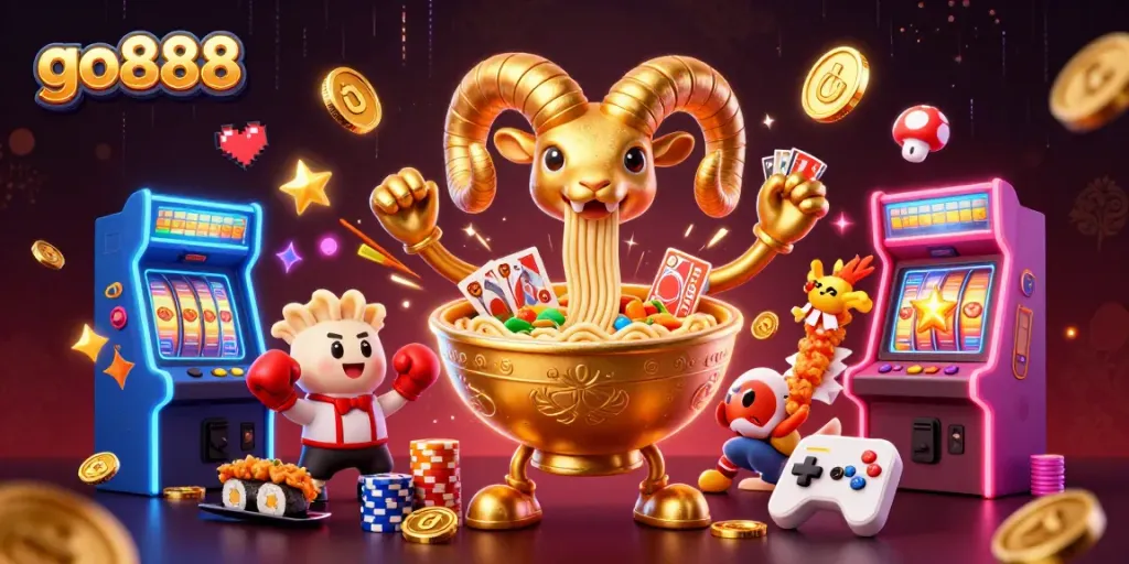 Experience excitement with go888’s vibrant 3D casino scene featuring colorful game elements.