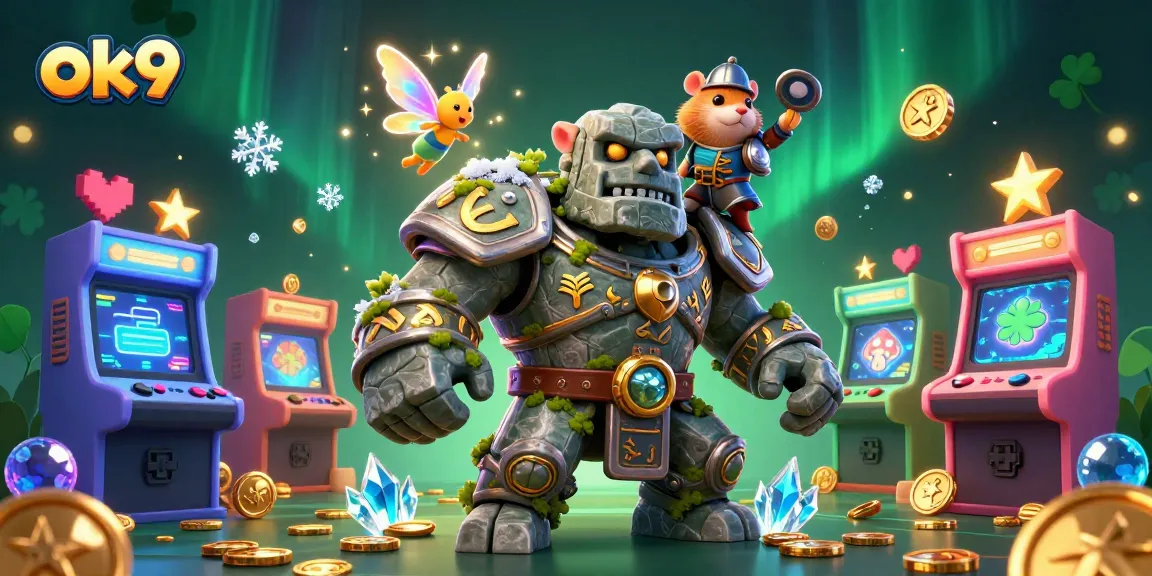 Engage in thrilling gaming sessions with ok9's vibrant characters amidst dynamic casino elements.