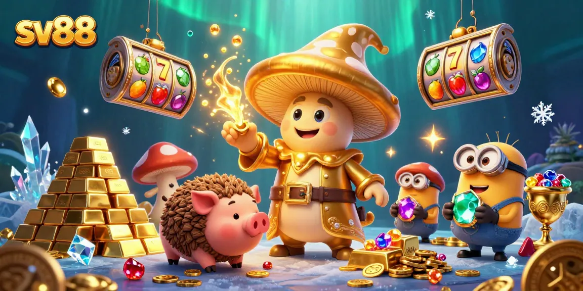 Experience casino excitement with sv88's gold-spawning wizard alongside treasure-seeking characters.