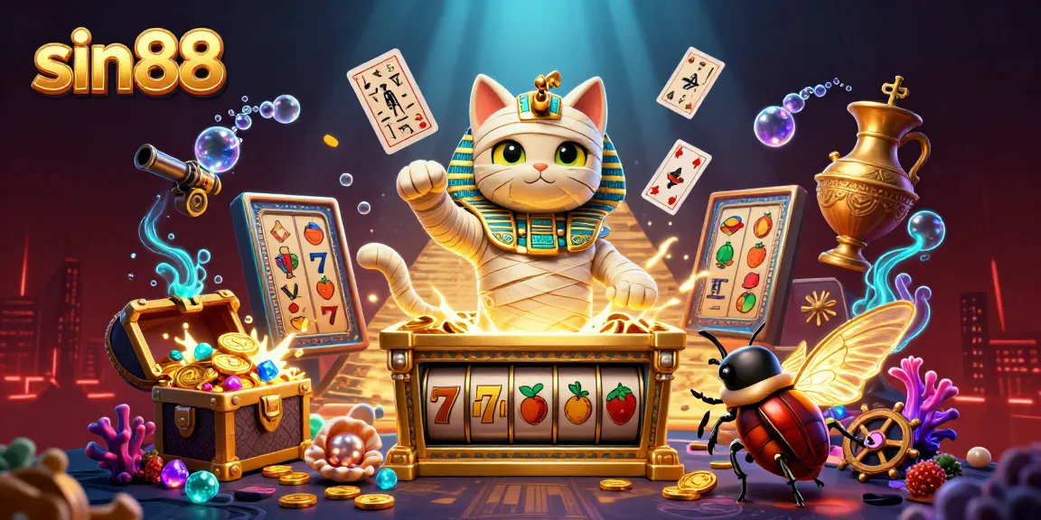 Spin the reels with sin88, featuring vibrant 3D casino elements and Egyptian themes.