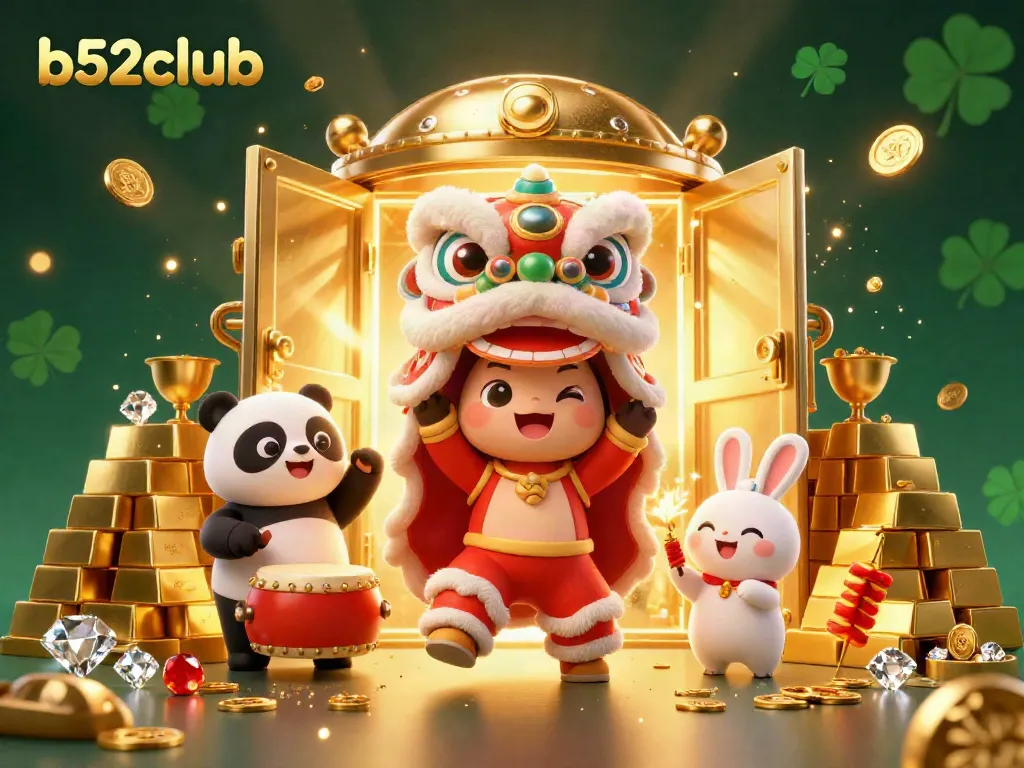 Experience b52club's thrilling lion dance celebration, filled with gold treasures and festive elements.