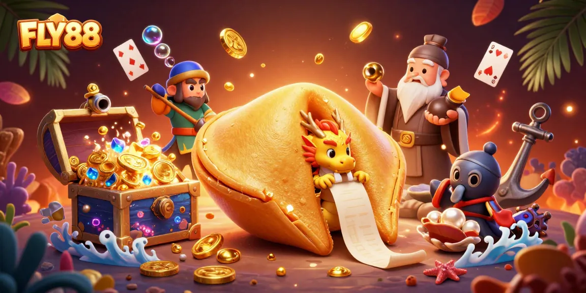 Engage with FLY88's exciting golden fortune cookie scene filled with treasures and vibrant gameplay elements.