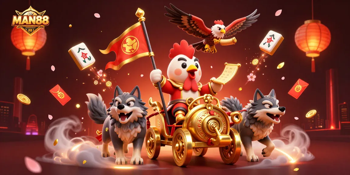 Engage with MAN88 in an explosive gaming adventure featuring a rooster warlord and rich casino elements.