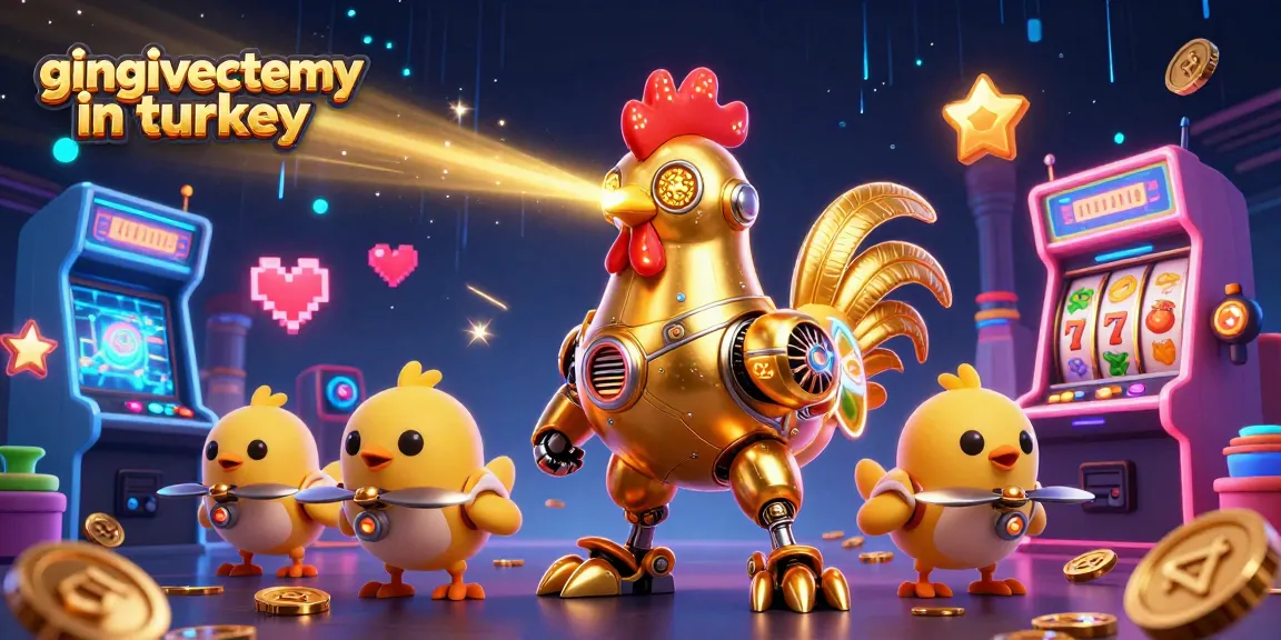 Engage with cutting-edge gingivectomy in turkey themed casino arcade, showcasing vibrant robots and lively gaming elements.