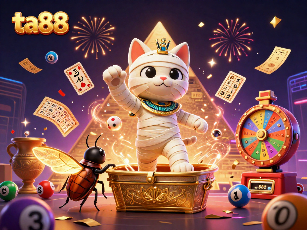 Experience thrilling gambling adventures with ta88 in a vibrant 3D Egyptian casino scene.