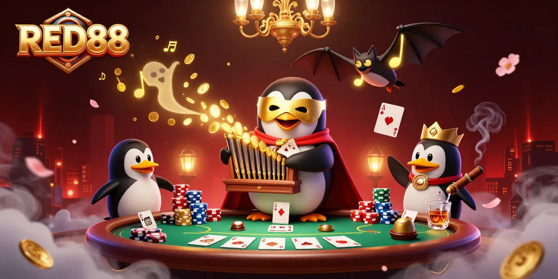 Engage in thrilling gameplay at RED88 with vibrant casino elements and dynamic characters.